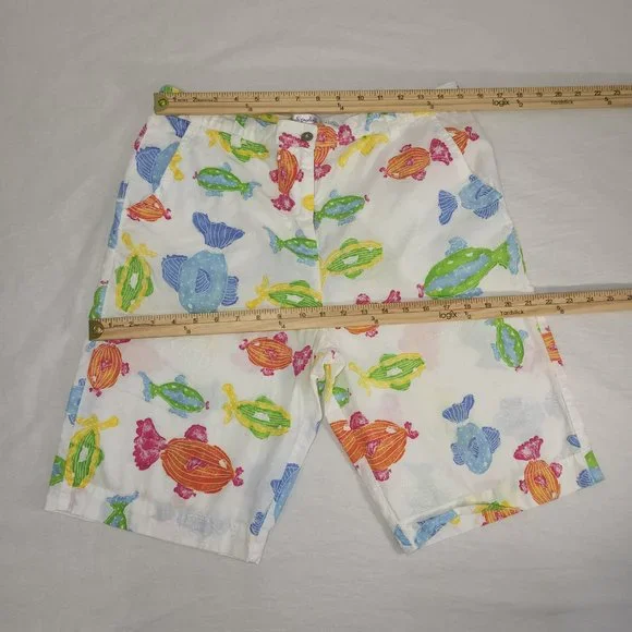 FRESH PRODUCE White Shorts with Colorful Fish Print Hight Rise Size M  LIKE NEW! - Picture 14 of 16